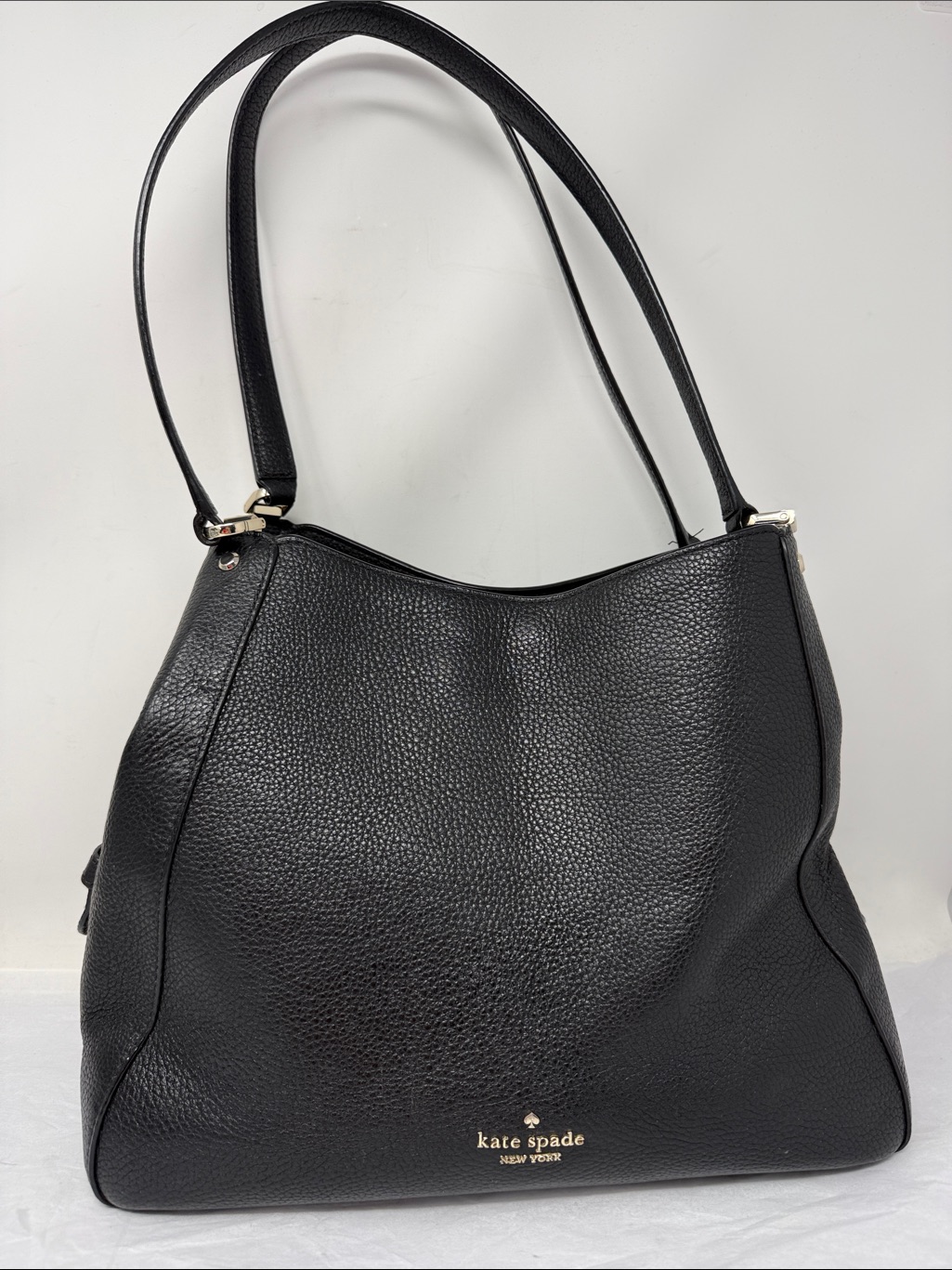 Kate Spade Leila Triple Compartment Shoulder Bag Black Pebbled Leather Handbag